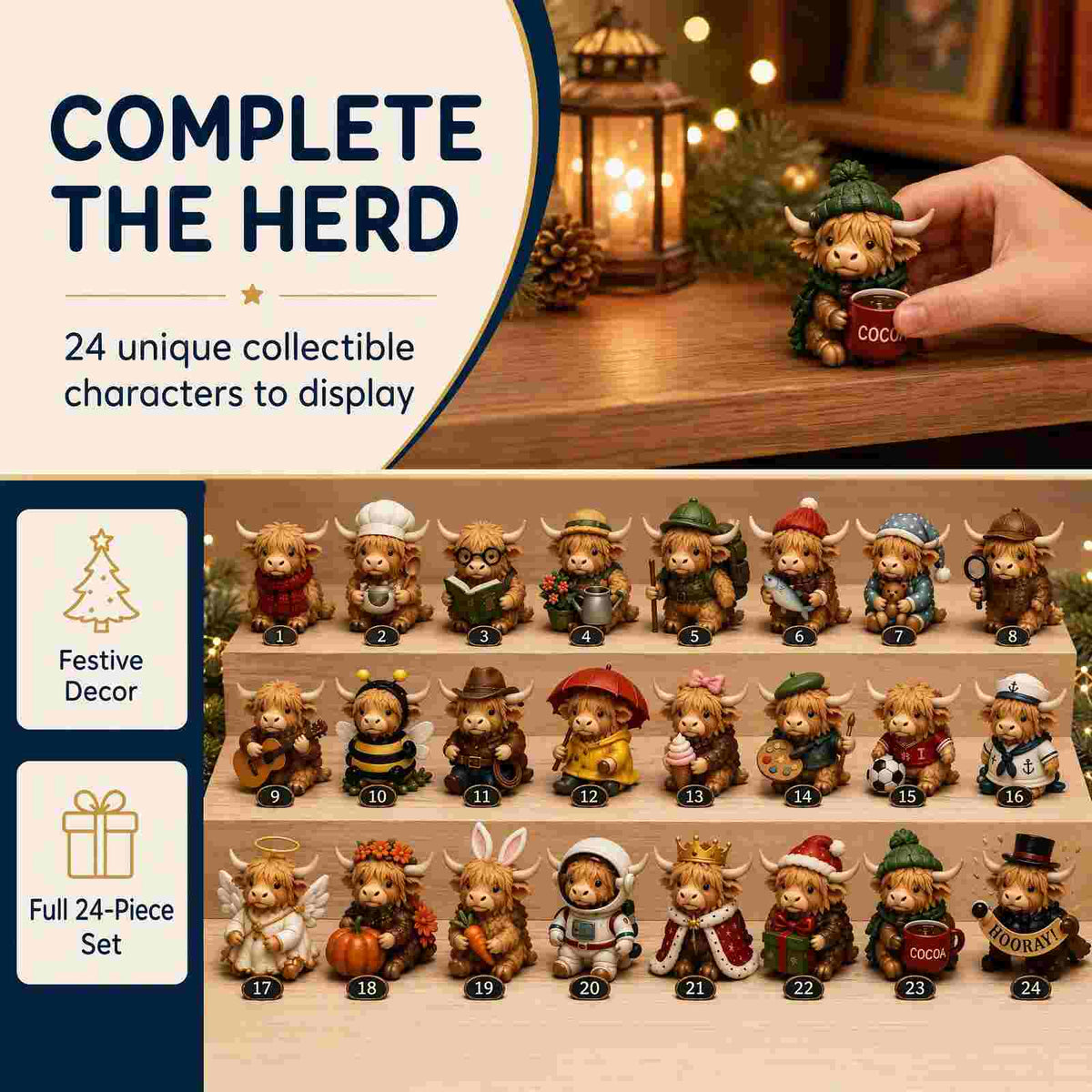 🎁Last Day 50% OFF✨24-Day Highland Cow Christmas Advent Calendar
