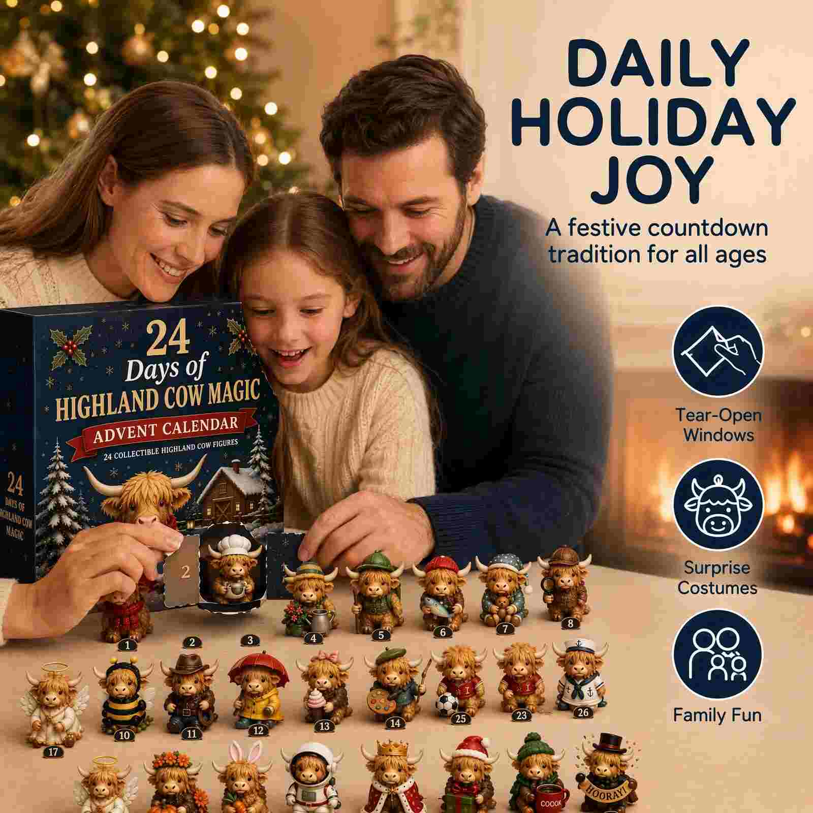 Family enjoying the Highland Cow Christmas Advent Calendar