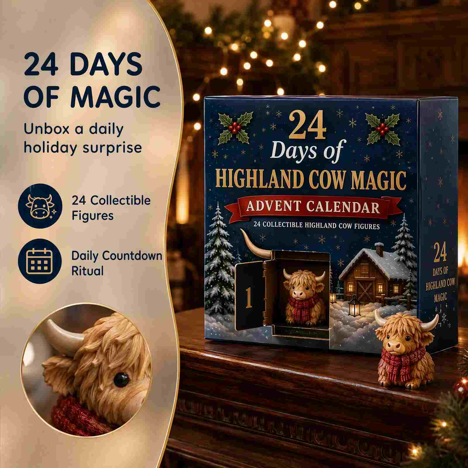 Opening a numbered door on the Highland Cow Advent Calendar